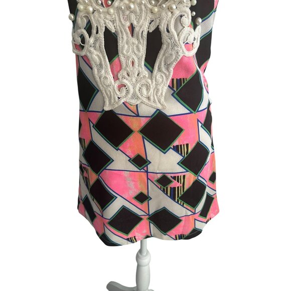 MISS FINCH Embroidered Pink Black Mini Dress Size Small NEW NWT - Picture 4 of 11